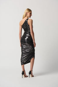 Joseph Ribkoff One-Shoulder Shirred Metallic Dress Jr234158