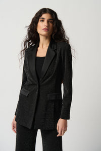 Joseph Ribkoff Metallic Knit Blazer With Satin Lapel Jr234275
