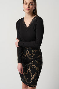 Joseph Ribkoff Foiled Heavy Knit Pull-On Pencil Skirt Jr234296