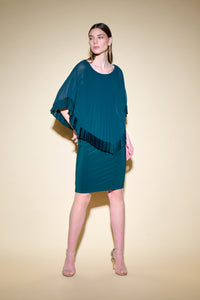 Joseph Ribkoff Silky Knit Sheath Dress With Chiffon Pleated Overlay Jr234705