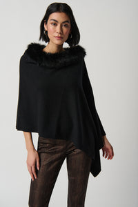 Joseph Ribkoff Sweater Knit Poncho With Faux Fur Crewneck Jr234907
