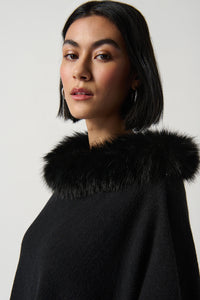 Joseph Ribkoff Sweater Knit Poncho With Faux Fur Crewneck Jr234907