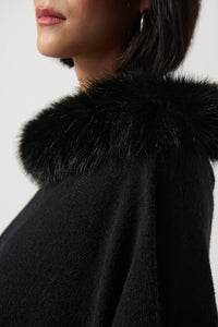 Joseph Ribkoff Sweater Knit Poncho With Faux Fur Crewneck Jr234907