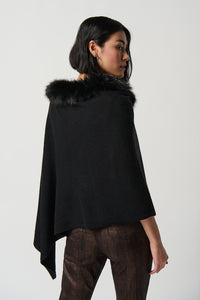 Joseph Ribkoff Sweater Knit Poncho With Faux Fur Crewneck Jr234907