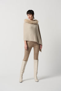 Joseph Ribkoff Sweater Knit Poncho With Faux Fur Crewneck Jr234907