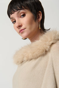 Joseph Ribkoff Sweater Knit Poncho With Faux Fur Crewneck Jr234907