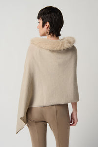 Joseph Ribkoff Sweater Knit Poncho With Faux Fur Crewneck Jr234907