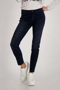 Monari Slim Fit Jeans with Flower Embroidery M806538