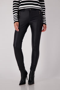 Monari Slim Leg Leather Look Pants with Zipped Pockets M806558
