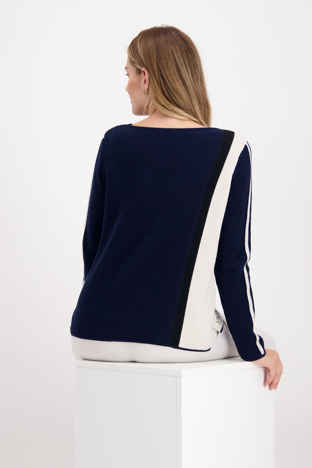 Monari Round Neck Knit with Contrast Trim on Sleeves M806600
