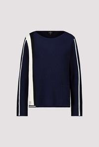 Monari Round Neck Knit with Contrast Trim on Sleeves M806600