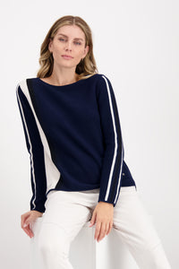 Monari Round Neck Knit with Contrast Trim on Sleeves M806600