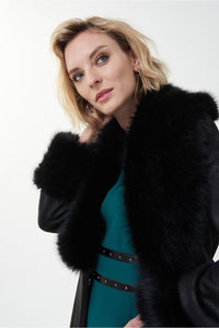 Joseph Ribkoff Wrap Fur Trim Jacket Jr223918