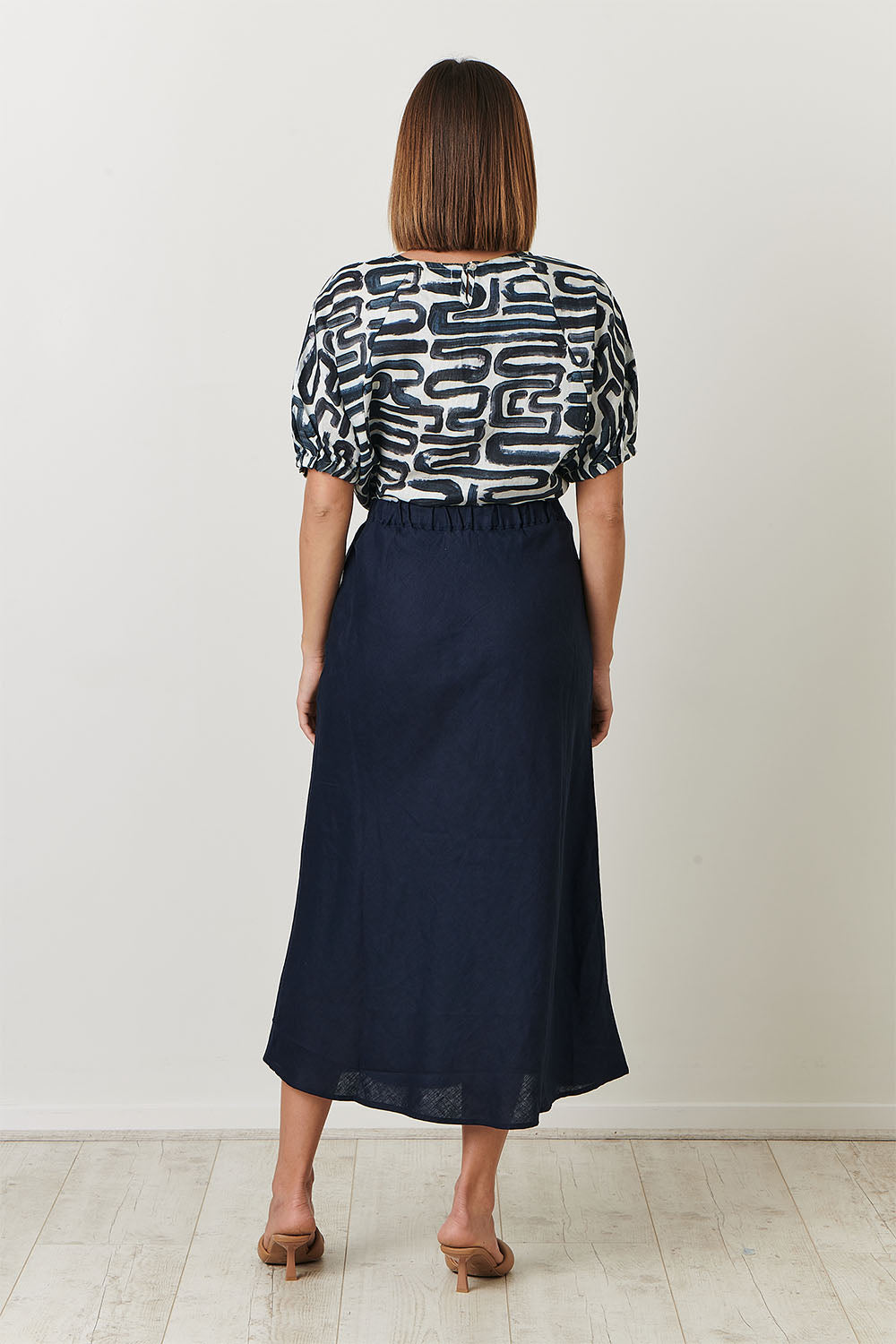 Linen skirt navy best sale